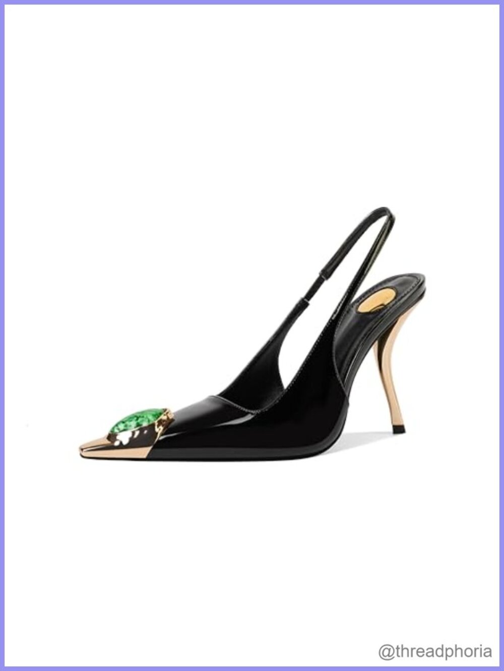 Slingback Stiletto Heels Crystal Metallic Pointed Toe Patent Leather Pumps